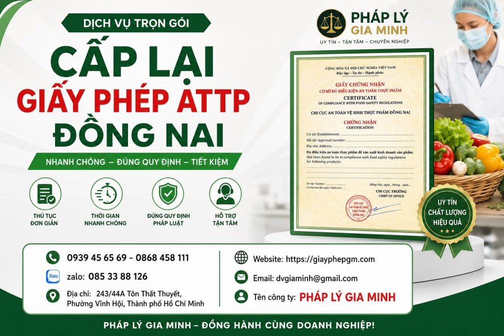 Cấp Lại Giấy Phép ATTP Đồng Nai