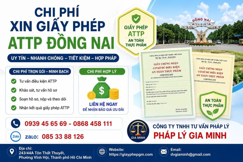 Chi Phí Xin Giấy Phép ATTP Đồng Nai