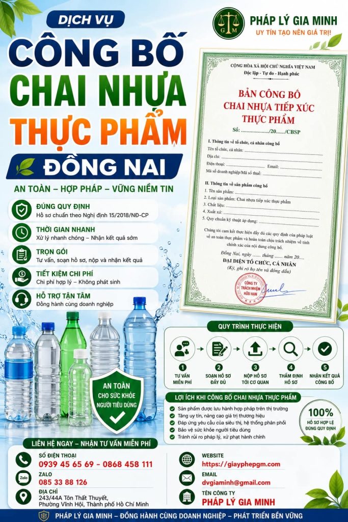 Công bố chai nhựa thực phẩm Đồng Nai: Quy định, hồ sơ và tiêu chuẩn an toàn Thẻ 1 Công Bố Chai Nhựa Thực Phẩm Đồng Nai