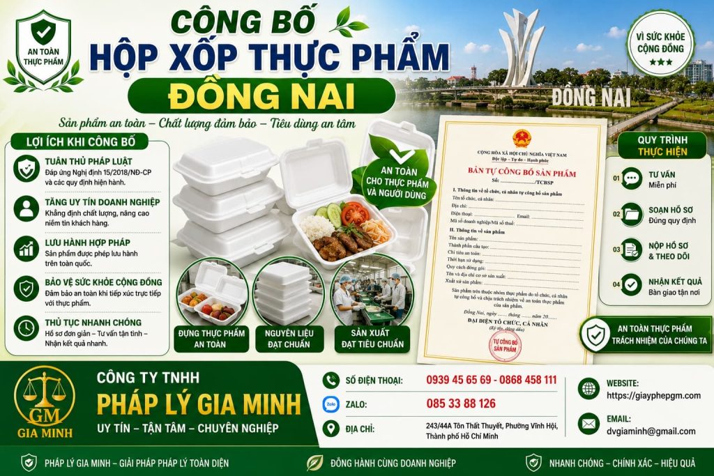 Công bố hộp xốp thực phẩm Đồng Nai: Điều kiện, hồ sơ và quy trình đảm bảo an toàn bao bì 1 Công Bố Hộp Xốp Thực Phẩm Đồng Nai