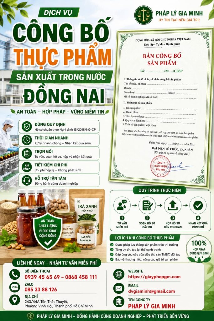 Công bố thực phẩm sản xuất trong nước Đồng Nai: Quy trình và điều kiện lưu hành sản phẩm Thẻ 1 Công Bố Thực Phẩm Sản Xuất Trong Nước Đồng Nai