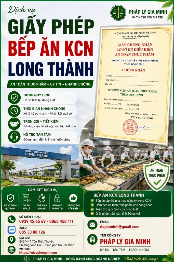 Giấy Phép Bếp Ăn KCN Long Thành
