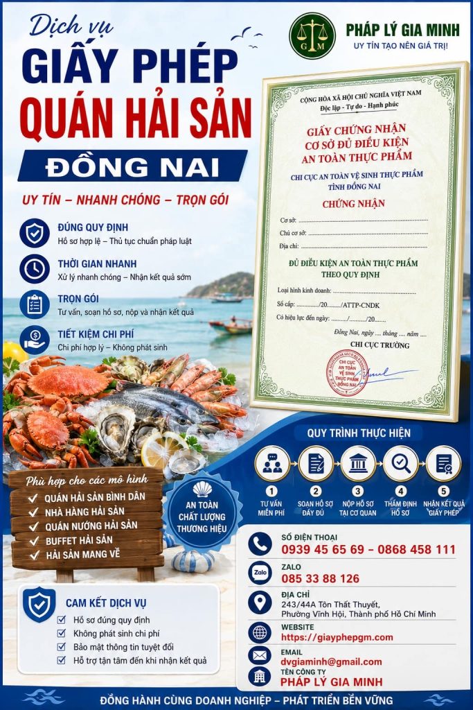 Giấy phép quán hải sản Đồng Nai – Điều kiện, hồ sơ và thủ tục mới nhất 1 Giấy Phép Quán Hải Sản Đồng Nai