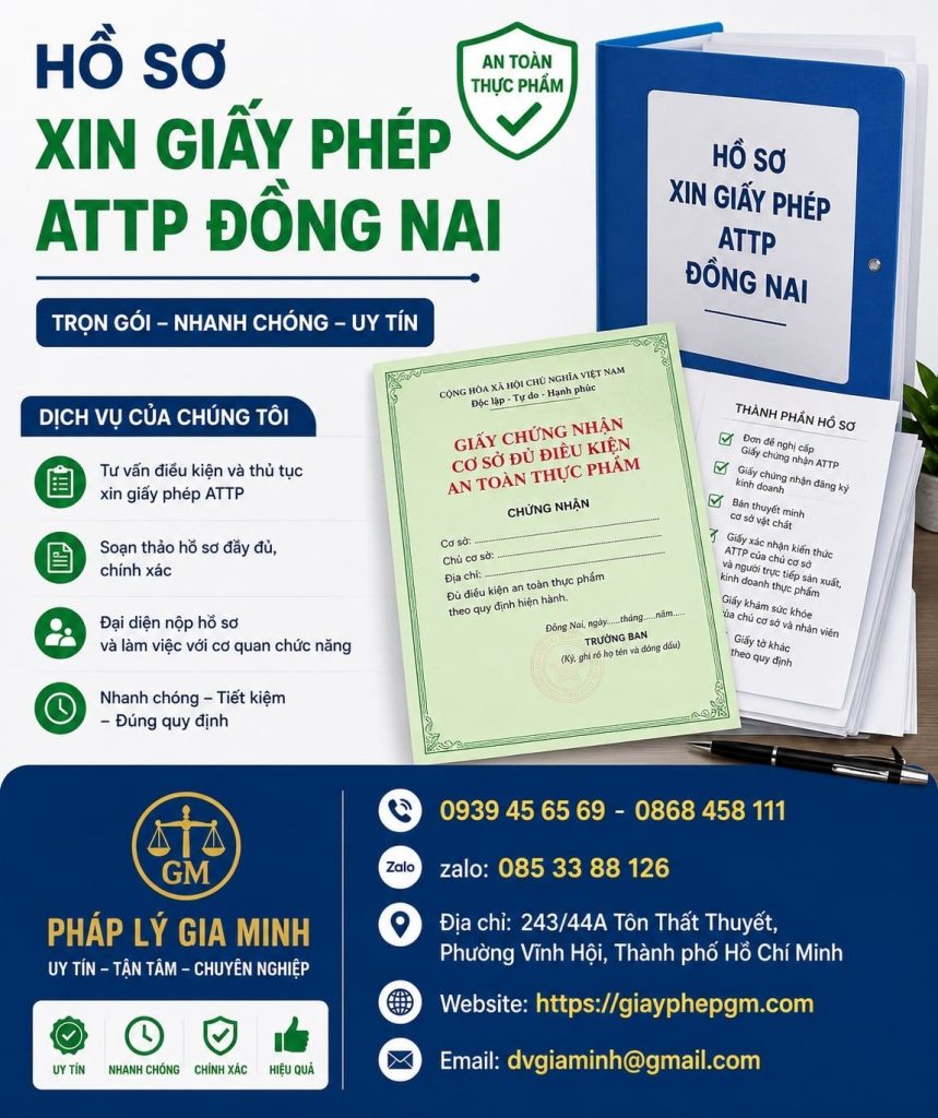 Hồ sơ xin giấy phép ATTP Đồng Nai – Hồ sơ, thủ tục mới nhất 1 Hồ Sơ Xin Giấy Phép ATTP Đồng Nai