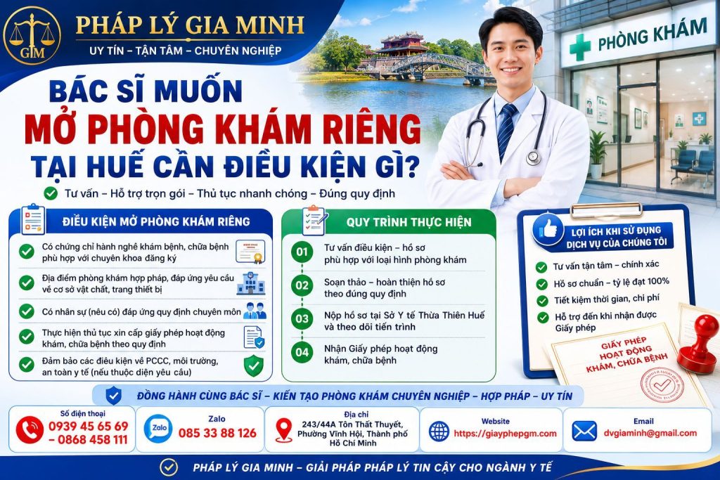 Bác sĩ muốn mở phòng khám riêng tại Huế cần điều kiện gì trước khi đầu tư? 1 Bác sĩ muốn mở phòng khám riêng tại Huế cần điều kiện gì