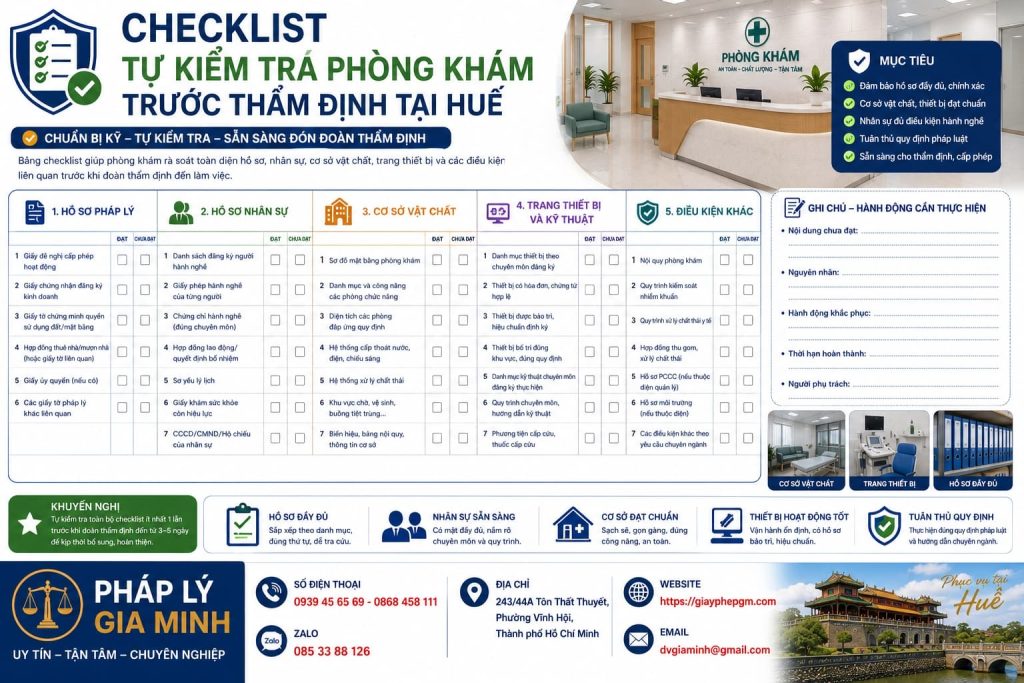 Checklist tự kiểm tra phòng khám trước thẩm định tại Huế