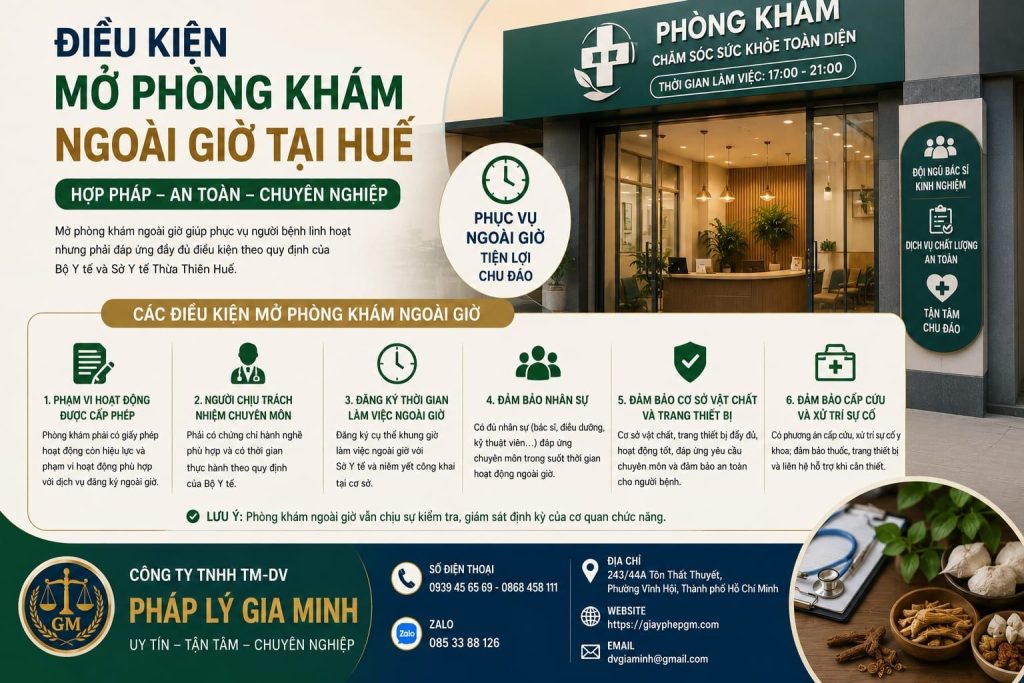Điều kiện mở phòng khám ngoài giờ tại Huế cần đáp ứng trước khi hoạt động 1 Điều kiện mở phòng khám ngoài giờ tại Huế