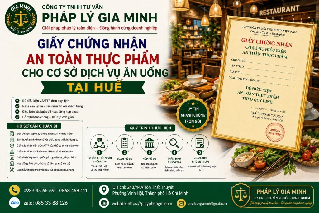 Giấy chứng nhận ATTP cho cơ sở dịch vụ ăn uống tại Huế