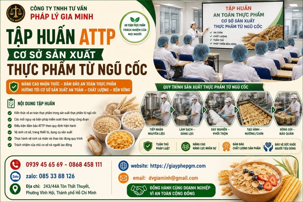 Tập huấn ATTP cơ sở sản xuất thực phẩm từ ngũ cốc kiểm soát an toàn toàn diện 1 Tập huấn ATTP cơ sở sản xuất thực phẩm từ ngũ cốc