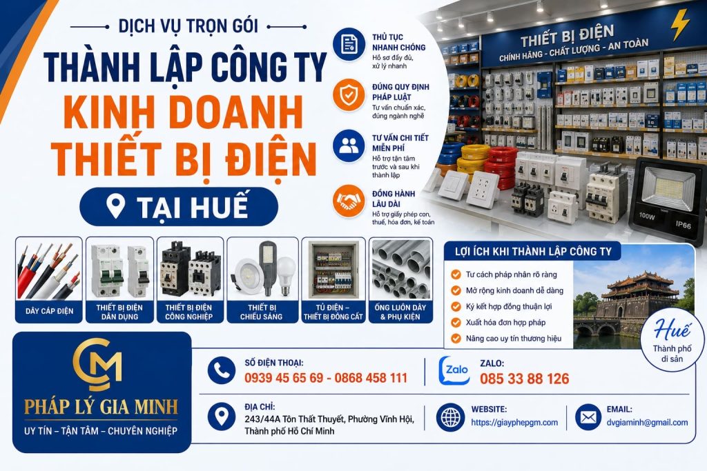 Thành lập công ty kinh doanh thiết bị điện tại Huế