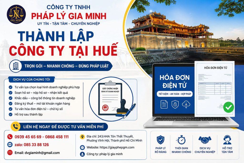 Thành lập công ty tại Huế kèm hóa đơn điện tử