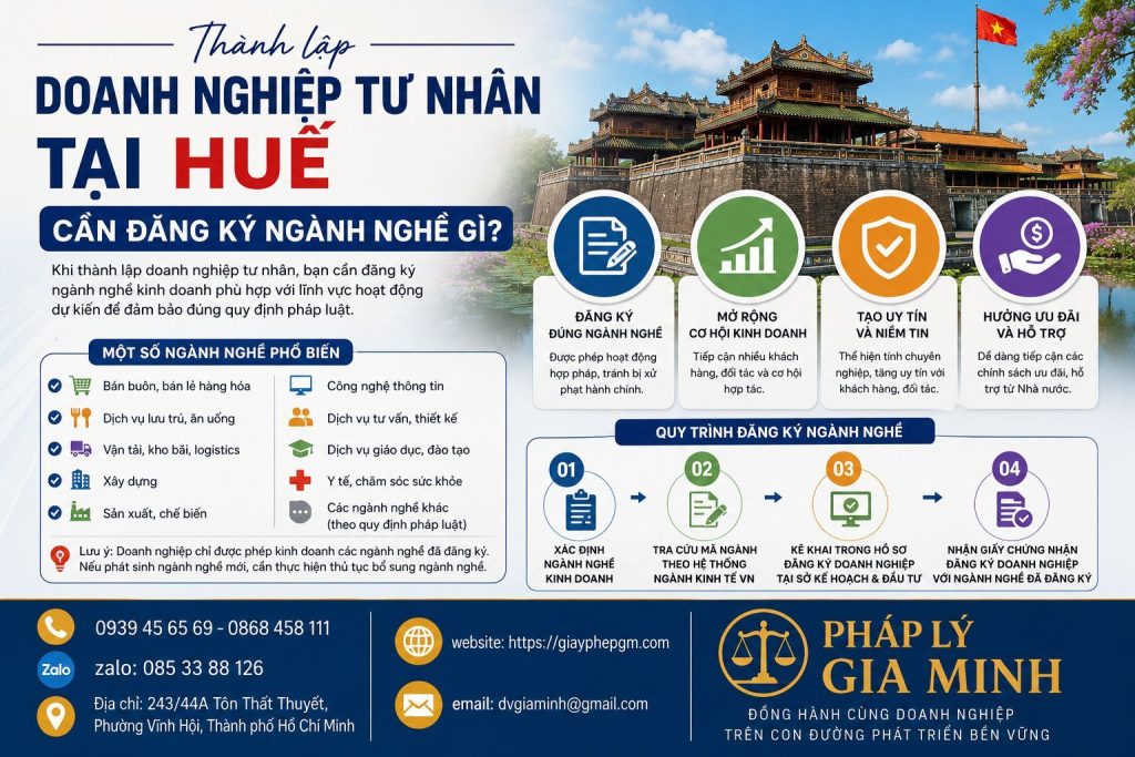 Thành lập doanh nghiệp tư nhân tại Huế cần đăng ký ngành nghề gì