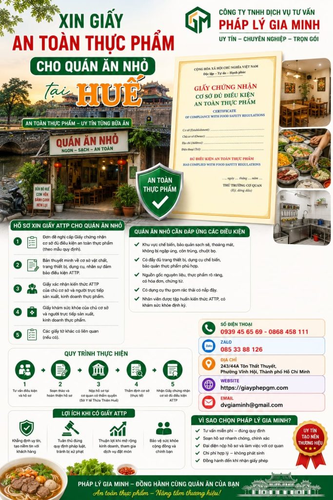 Xin giấy an toàn thực phẩm cho quán ăn nhỏ tại Huế