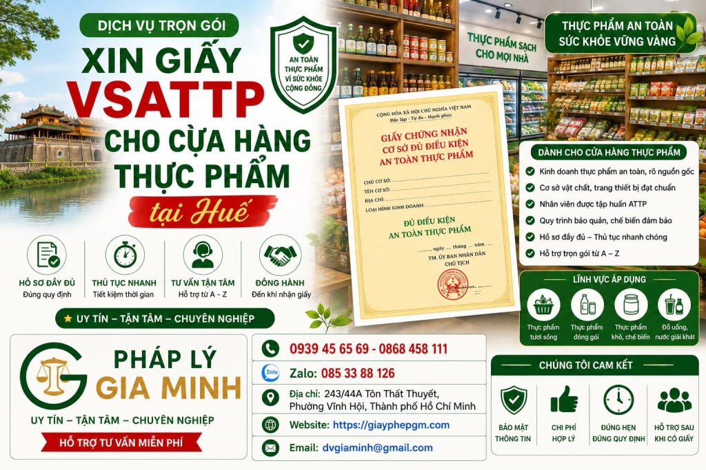 Xin giấy VSATTP cho cửa hàng thực phẩm tại Huế