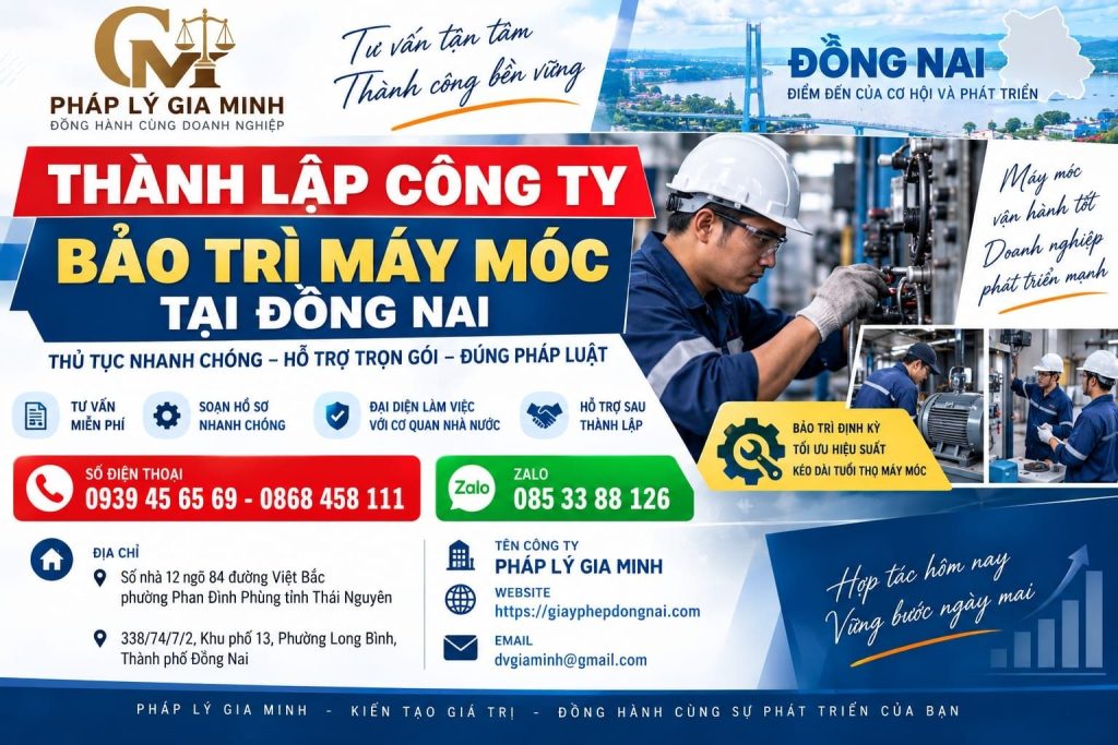 Thành lập công ty bảo trì máy móc tại Đồng Nai
