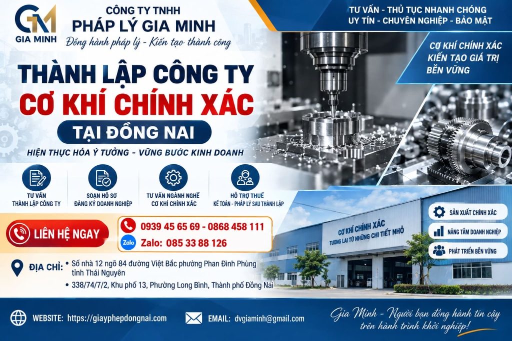 Thành lập công ty cơ khí chính xác tại Đồng Nai