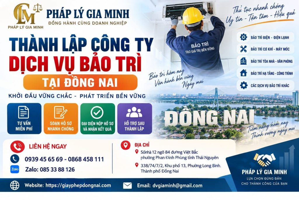 Thành lập công ty dịch vụ bảo trì tại Đồng Nai