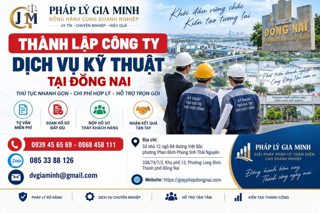 Thành lập công ty dịch vụ kỹ thuật tại Đồng Nai – Định hình đúng chuyên môn để xây đội ngũ và ngành nghề phù hợp 1 Thành lập công ty dịch vụ kỹ thuật tại Đồng Nai