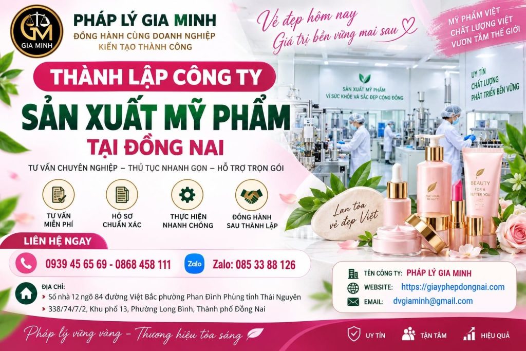 Thành lập công ty sản xuất mỹ phẩm tại Đồng Nai