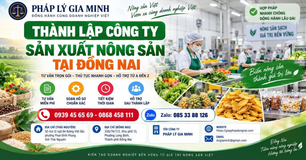 Thành lập công ty sản xuất nông sản tại Đồng Nai