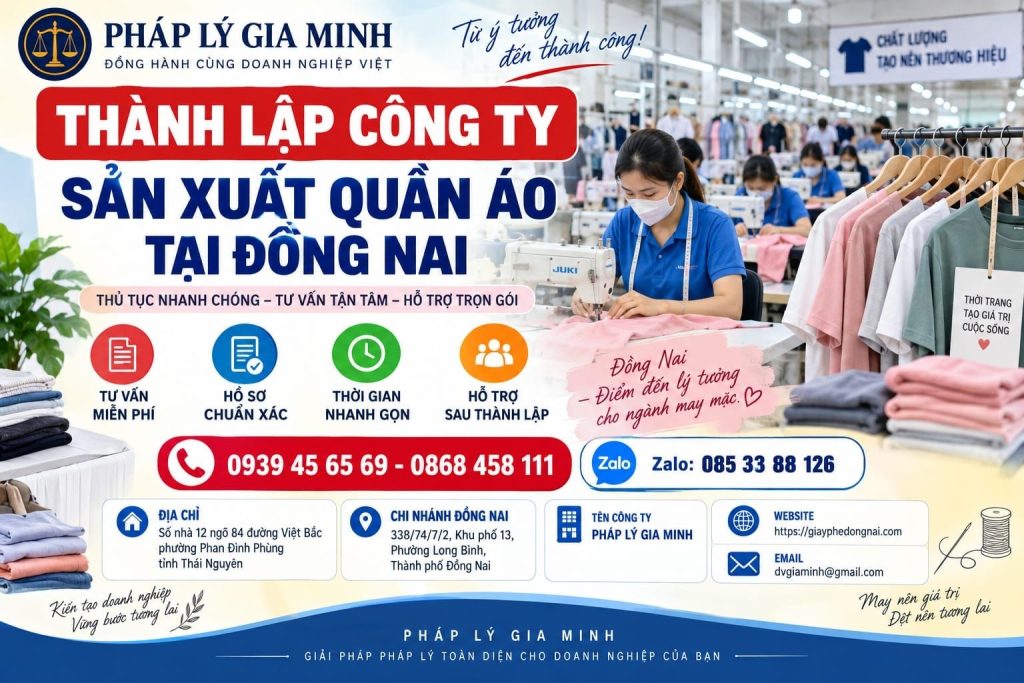 Thành lập công ty sản xuất quần áo tại Đồng Nai