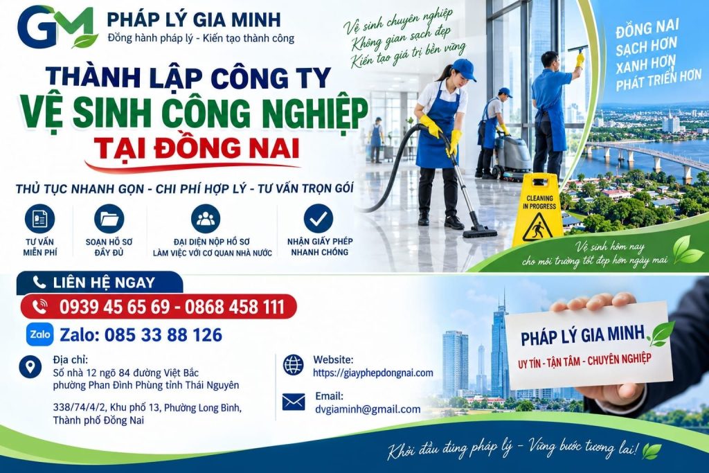 Thành lập công ty vệ sinh công nghiệp tại Đồng Nai