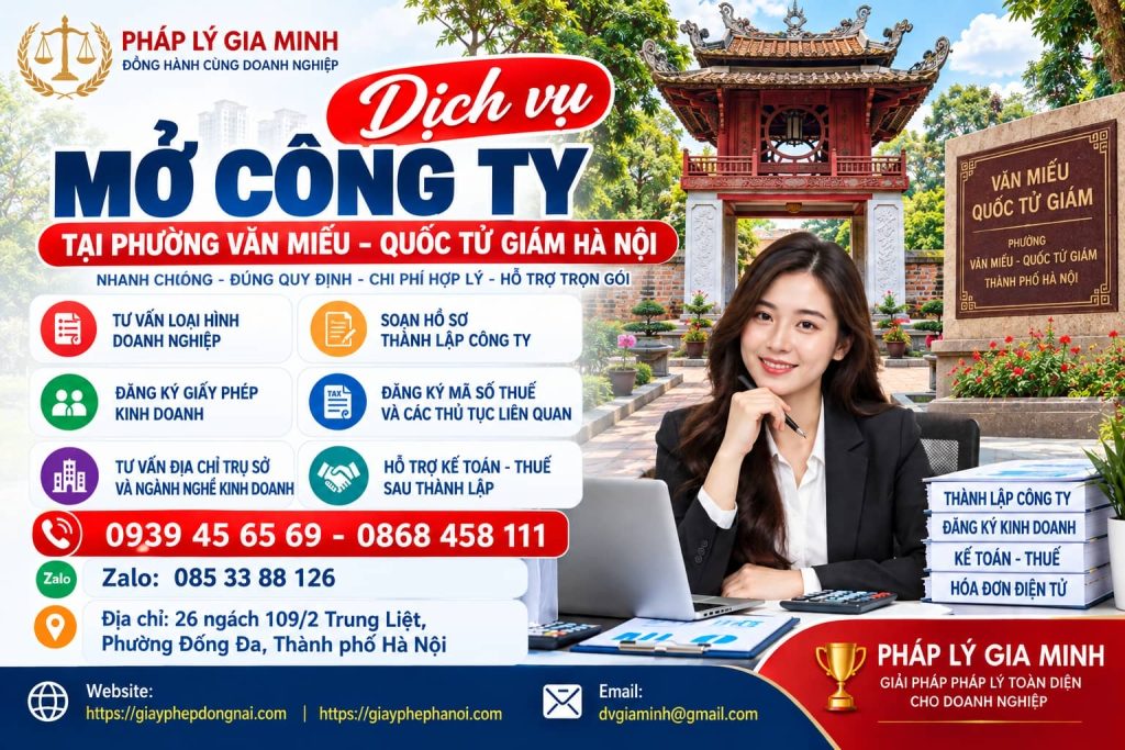 Dịch vụ mở công ty tại phường Văn Miếu Quốc Tử Giám Hà Nội